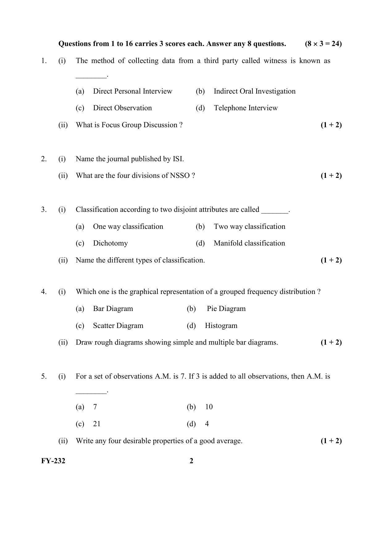Kerala Plus One (Class 11th) Statistics Question Paper 2021 - Page 2
