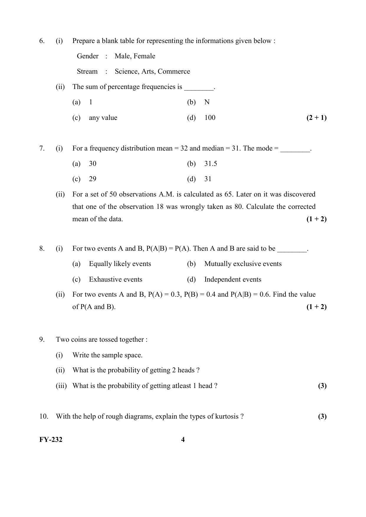 Kerala Plus One (Class 11th) Statistics Question Paper 2021 - Page 4