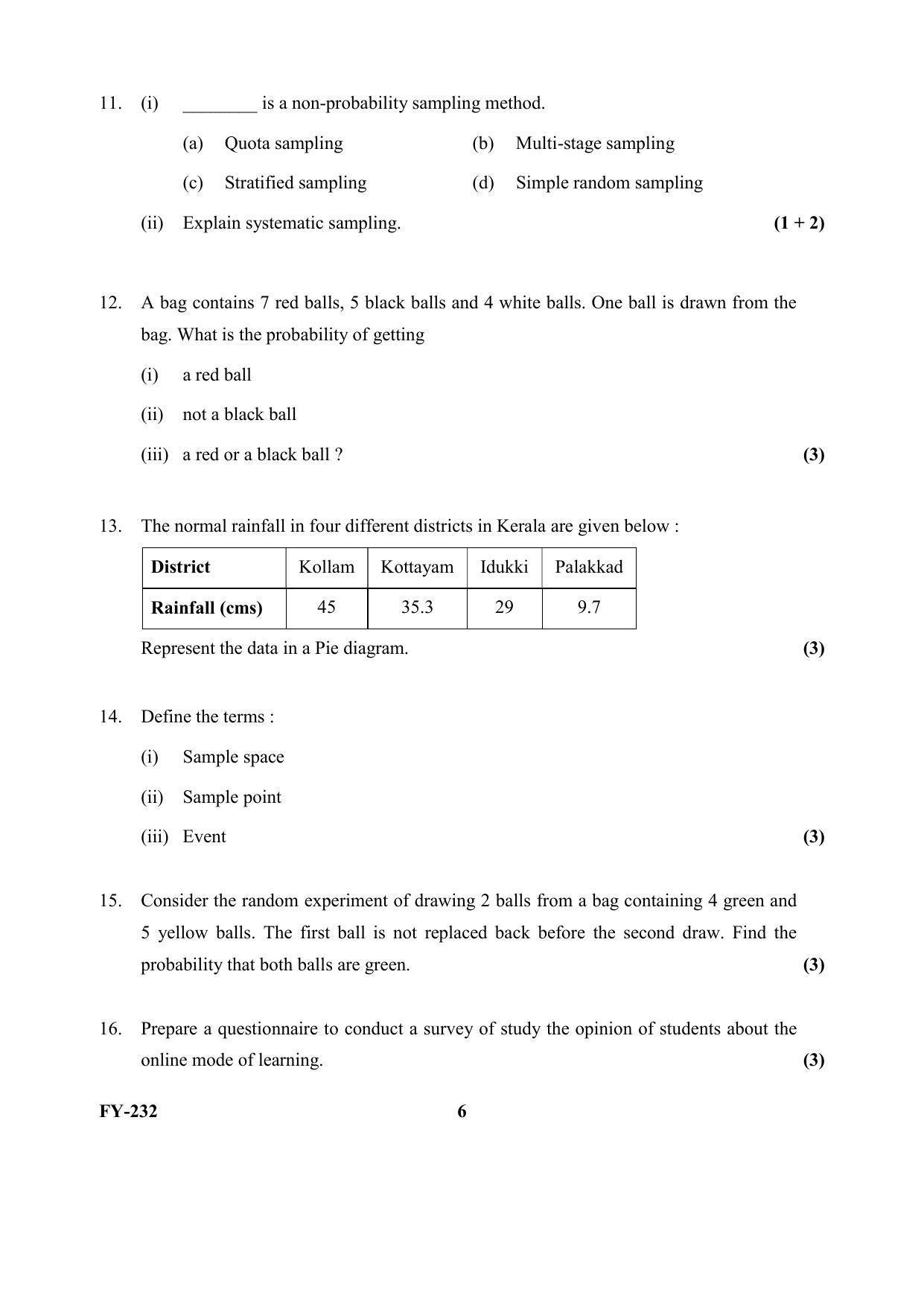 Kerala Plus One (Class 11th) Statistics Question Paper 2021 - Page 6