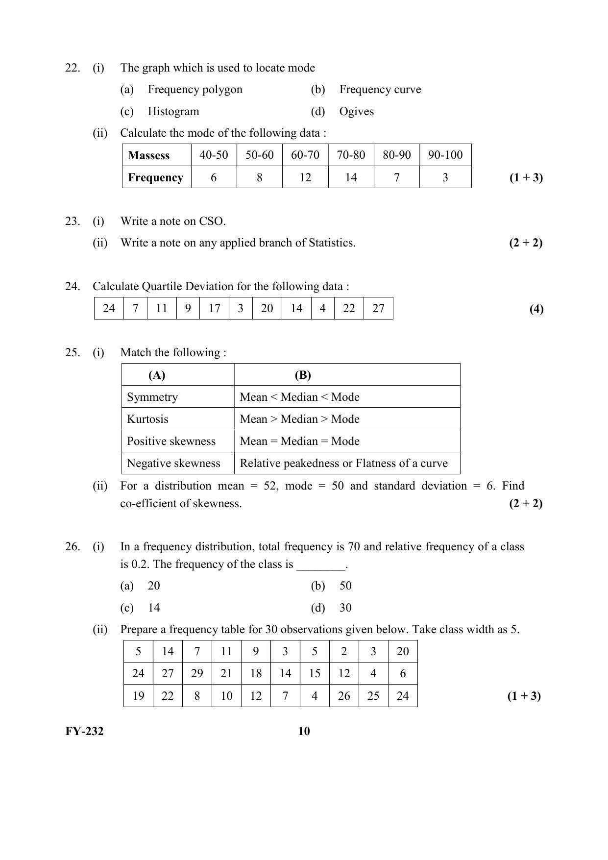 Kerala Plus One (Class 11th) Statistics Question Paper 2021 - Page 10