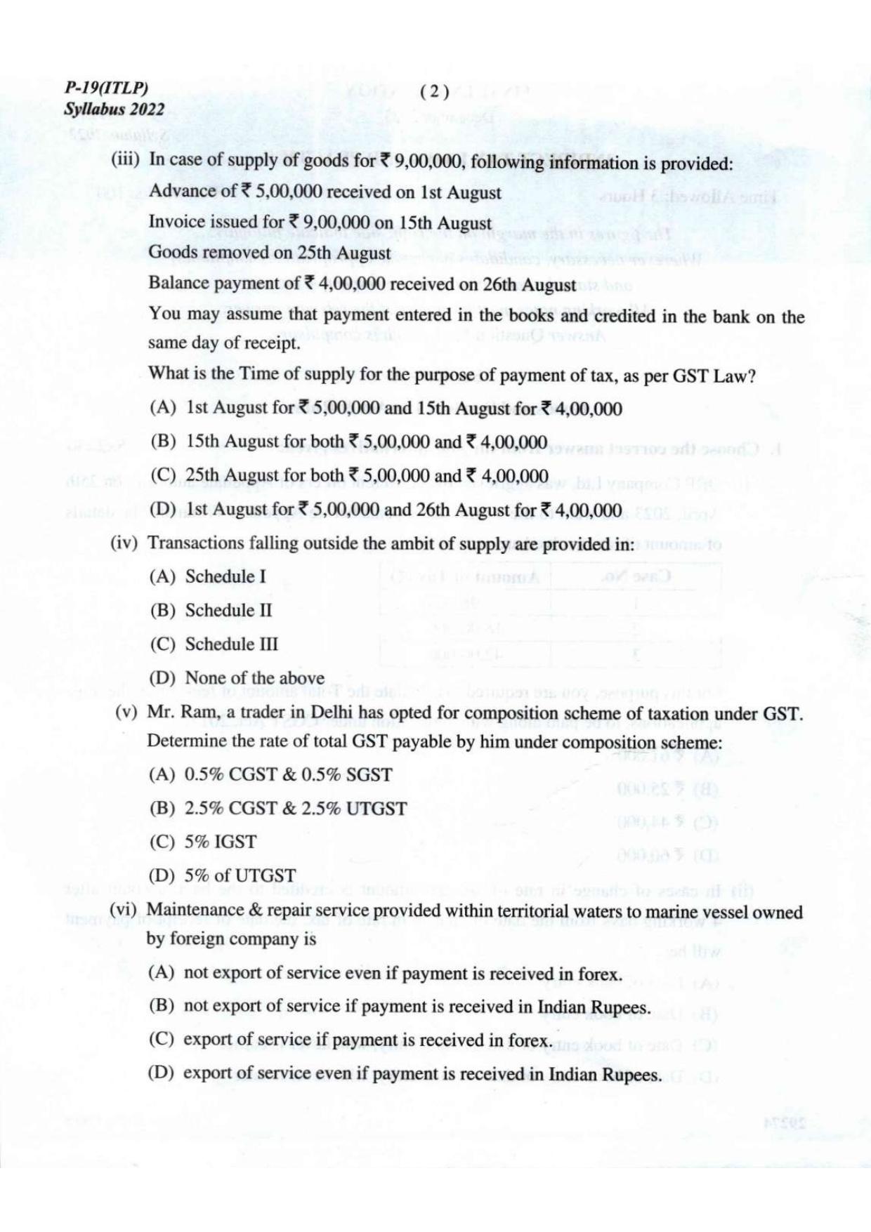 ICMAI Final December 2023 Question Paper - Indirect Tax Laws & Practice - Page 2