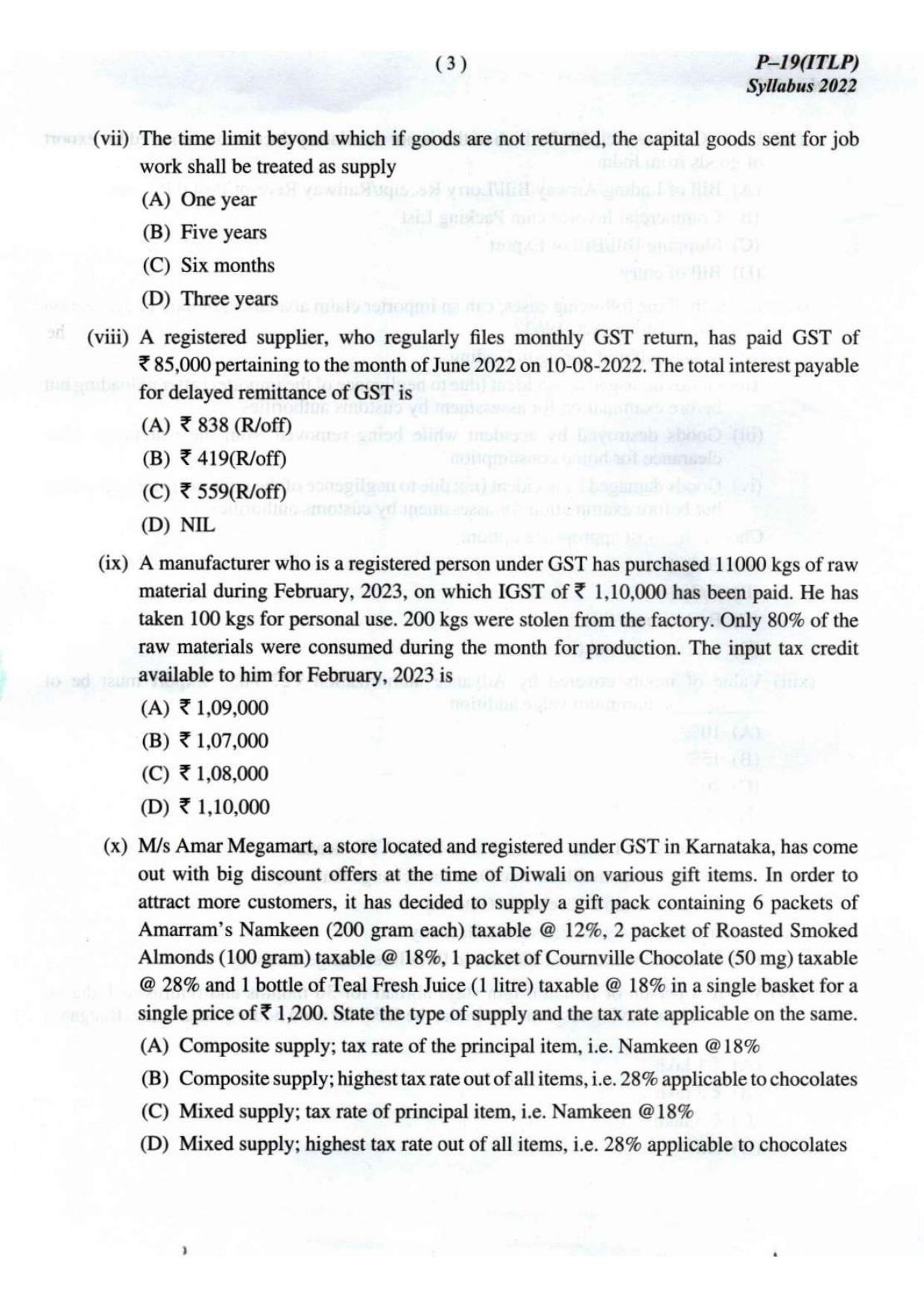 ICMAI Final December 2023 Question Paper - Indirect Tax Laws & Practice - Page 3
