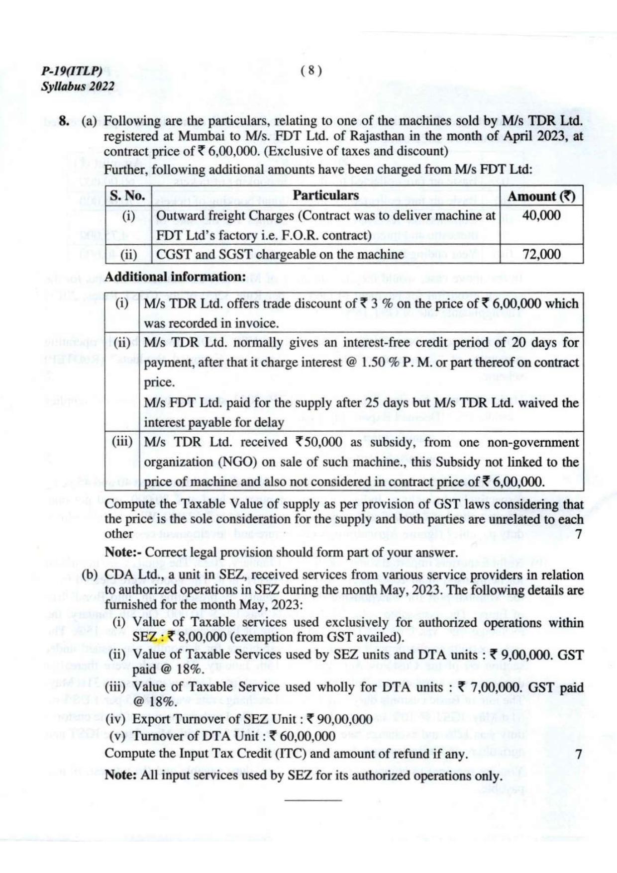ICMAI Final December 2023 Question Paper - Indirect Tax Laws & Practice - Page 8
