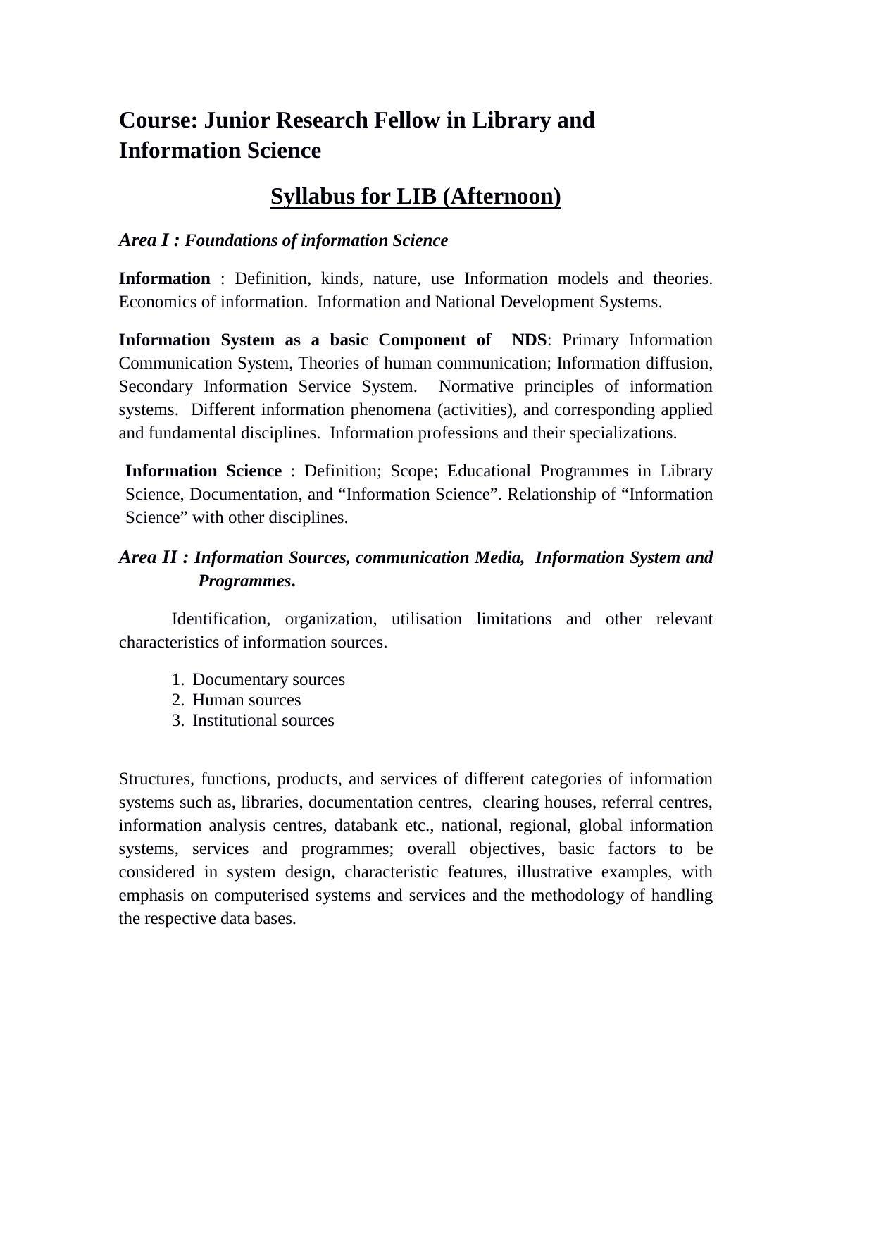 ISI Admission Test JRF in Library and Information Science LIB 2016 Sample Paper - Page 1