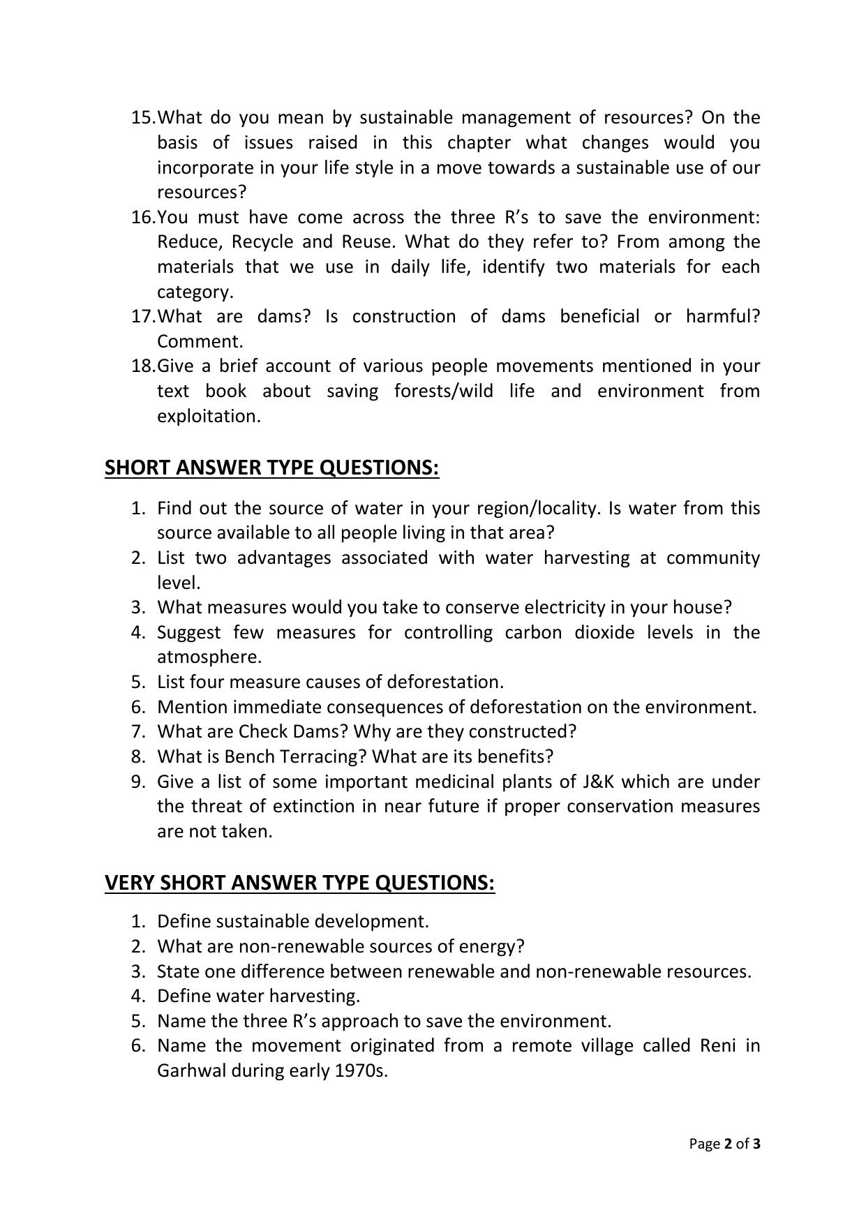 JKBOSE Class 10 Management of Natural Resources Question Bank - Page 2
