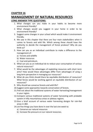 JKBOSE Class 10 Management of Natural Resources Question Bank