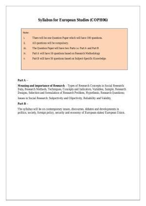 NTA PhD Entrance Exam European Studies Syllabus