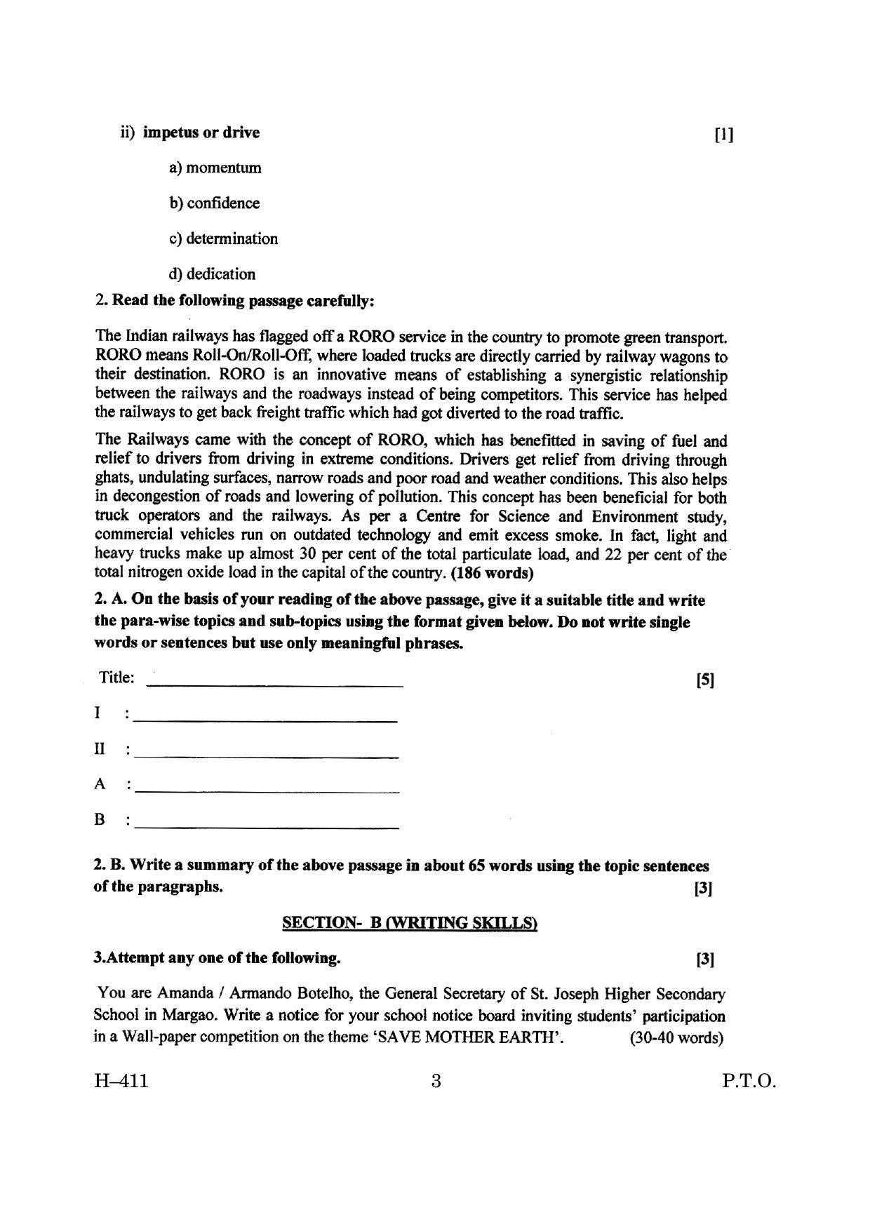 Goa Board Class 12 English I  2019 (June 2019) Question Paper - Page 3