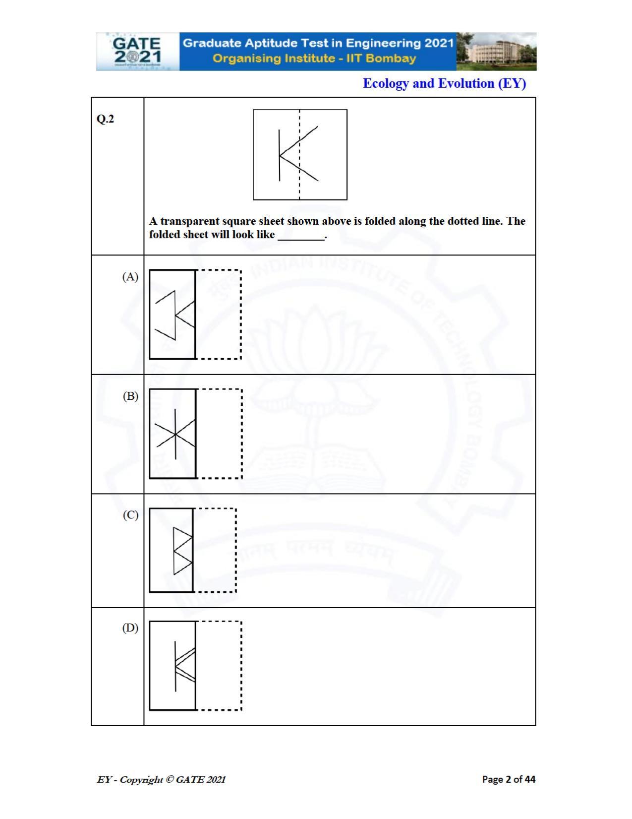 GATE 2021 Ecology and Evolution	(EY) Question Paper - Page 2