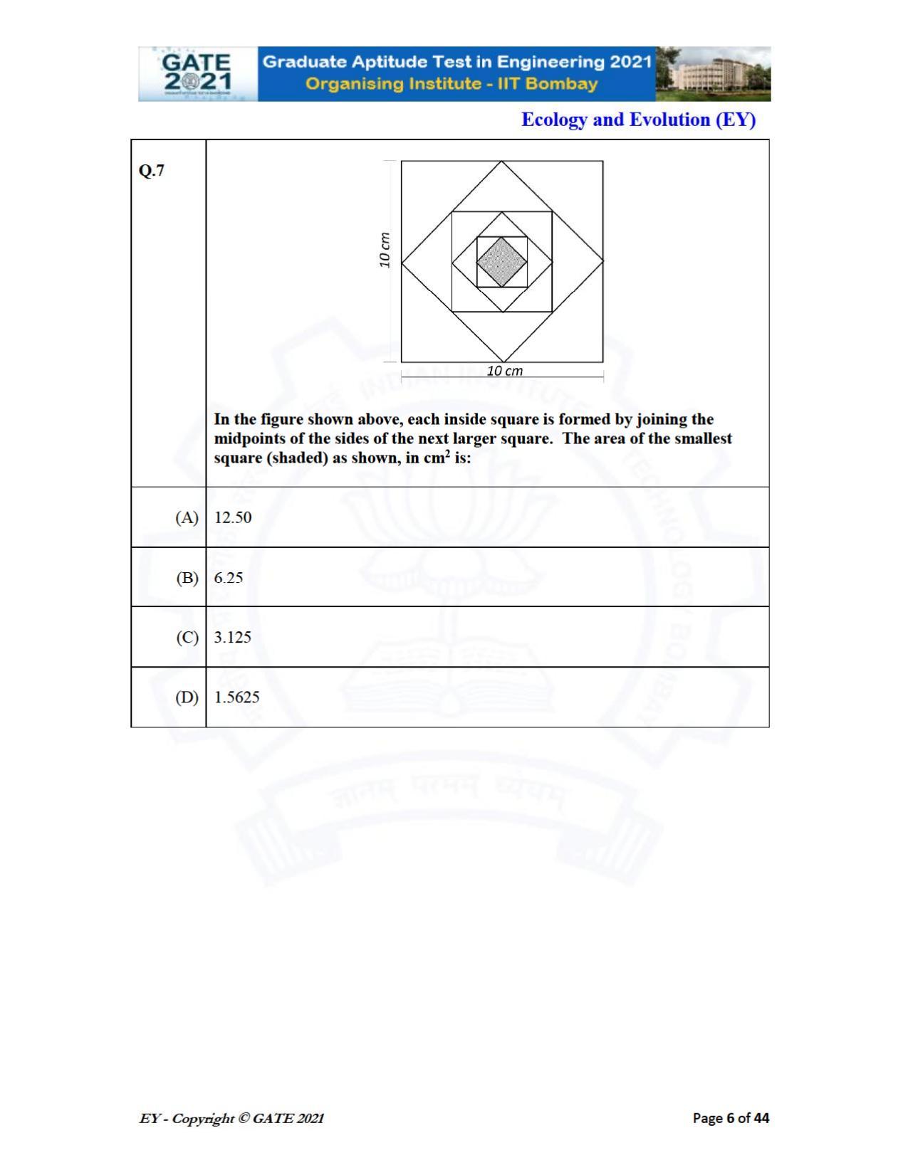 GATE 2021 Ecology and Evolution	(EY) Question Paper - Page 6