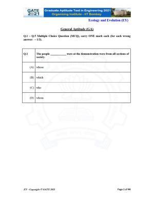 GATE 2021 Ecology and Evolution	(EY) Question Paper