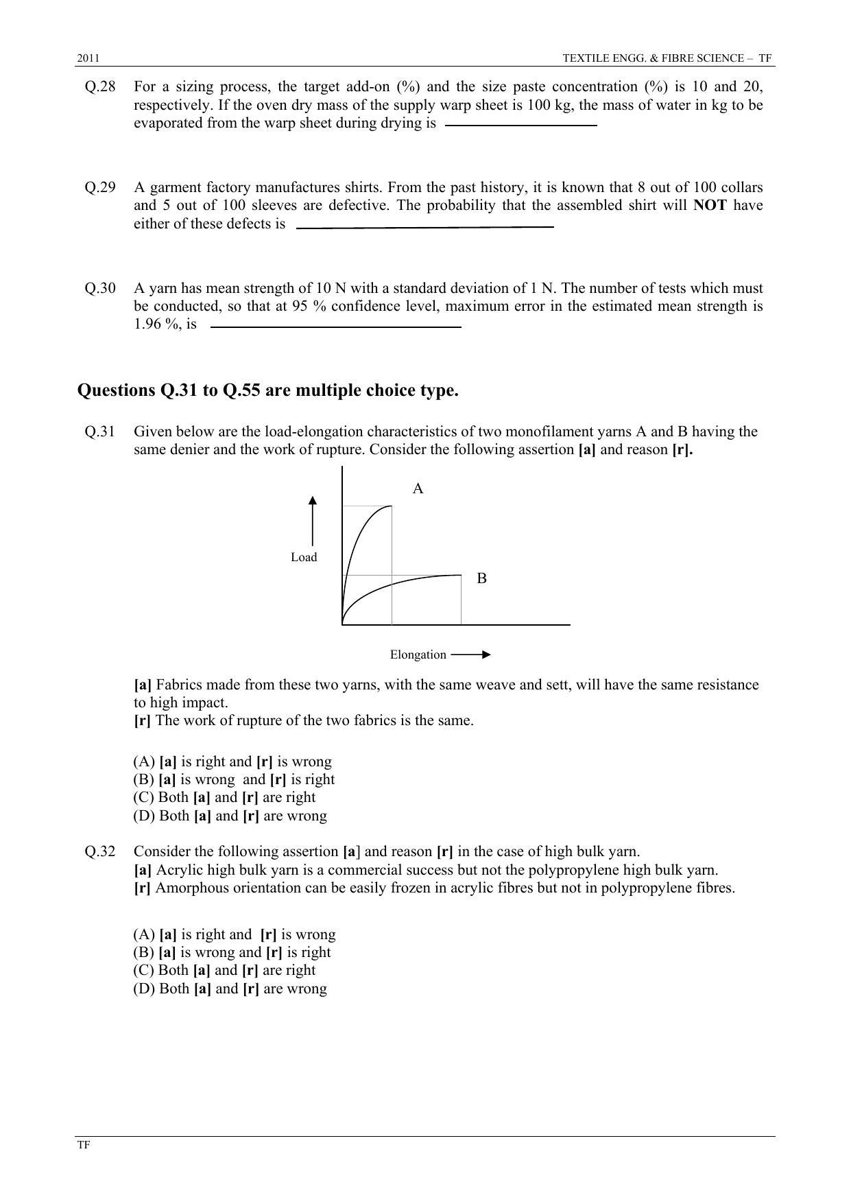 GATE 2011 Textile Engineering and Fibre Science (TF) Question Paper with Answer Key - Page 5