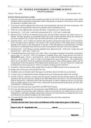 GATE 2011 Textile Engineering and Fibre Science (TF) Question Paper with Answer Key
