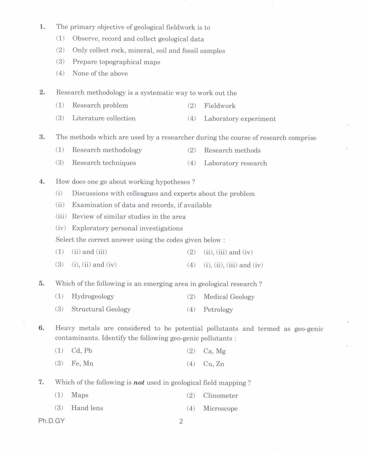 IGNOU PhD Entrance Test Ph.D. In Geology 2017 Question Paper - Page 2