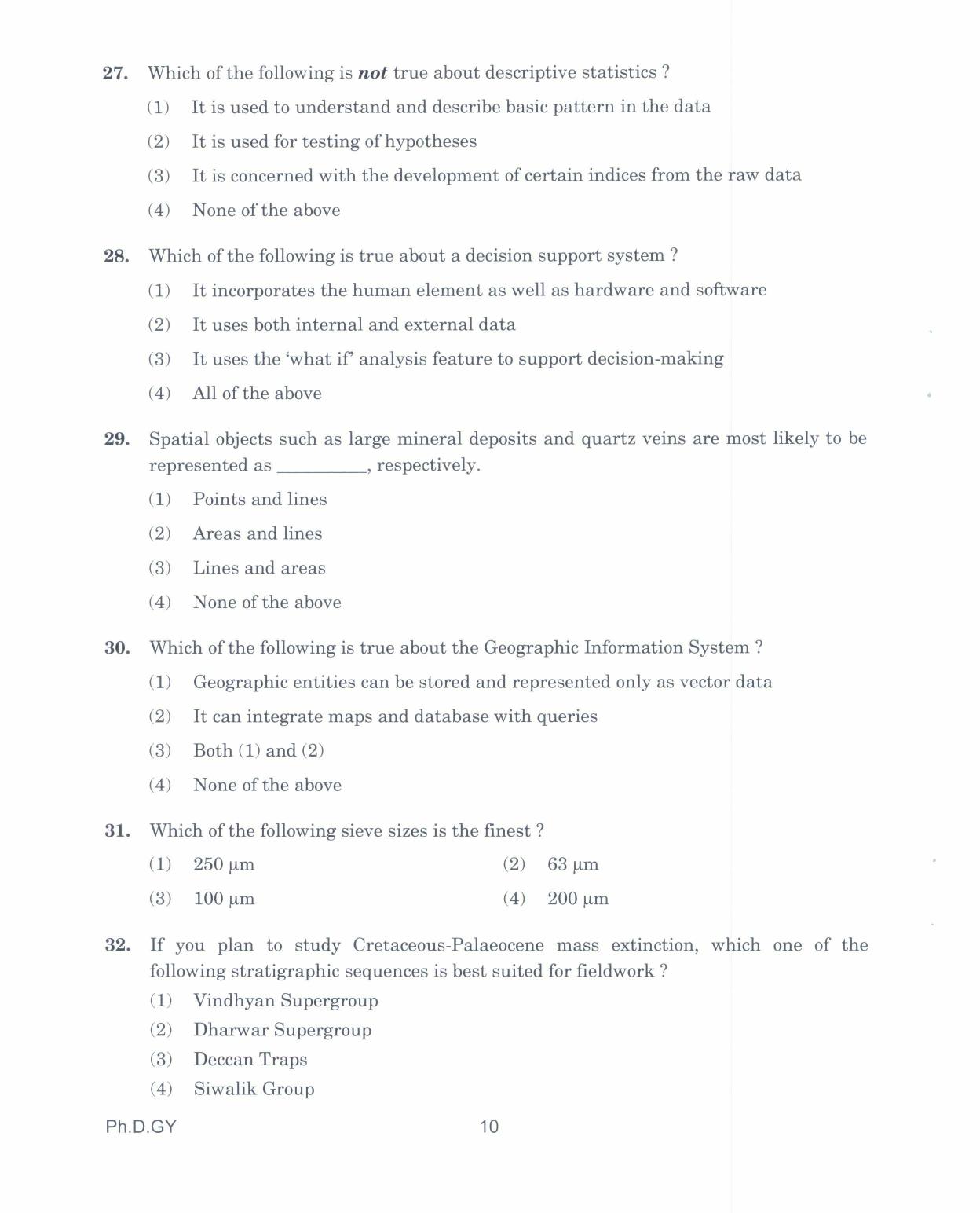 IGNOU PhD Entrance Test Ph.D. In Geology 2017 Question Paper - Page 10
