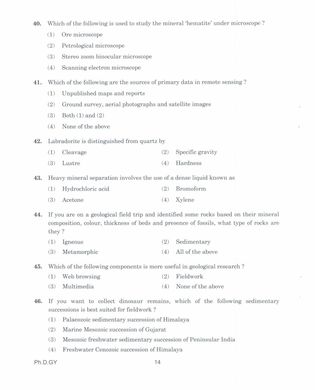 IGNOU PhD Entrance Test Ph.D. In Geology 2017 Question Paper - Page 14