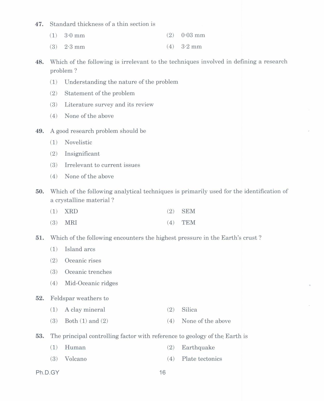 IGNOU PhD Entrance Test Ph.D. In Geology 2017 Question Paper - Page 16