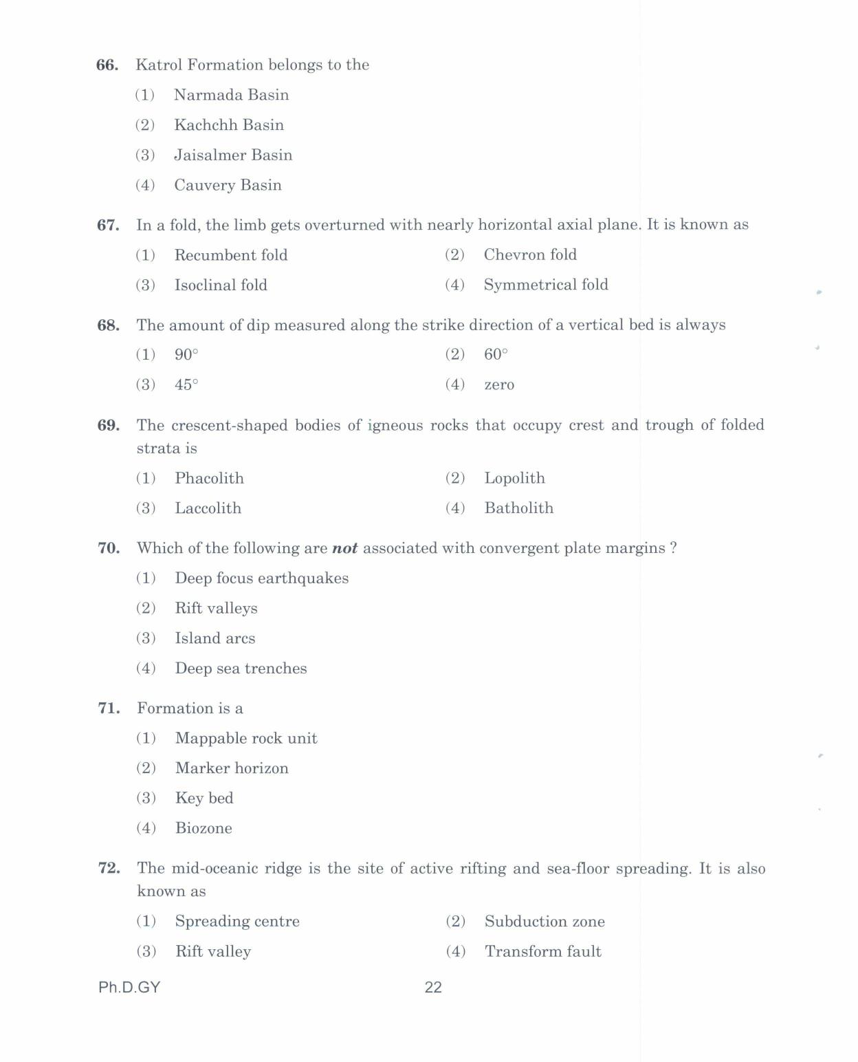 IGNOU PhD Entrance Test Ph.D. In Geology 2017 Question Paper - Page 22