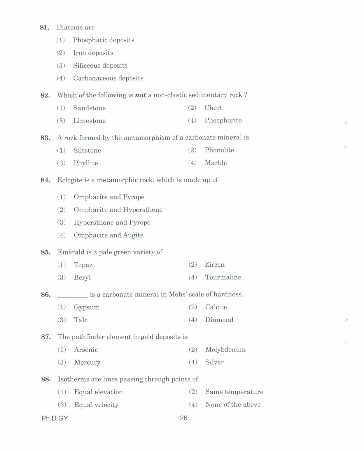 IGNOU PhD Entrance Test Ph.D. In Geology 2017 Question Paper - Page 26