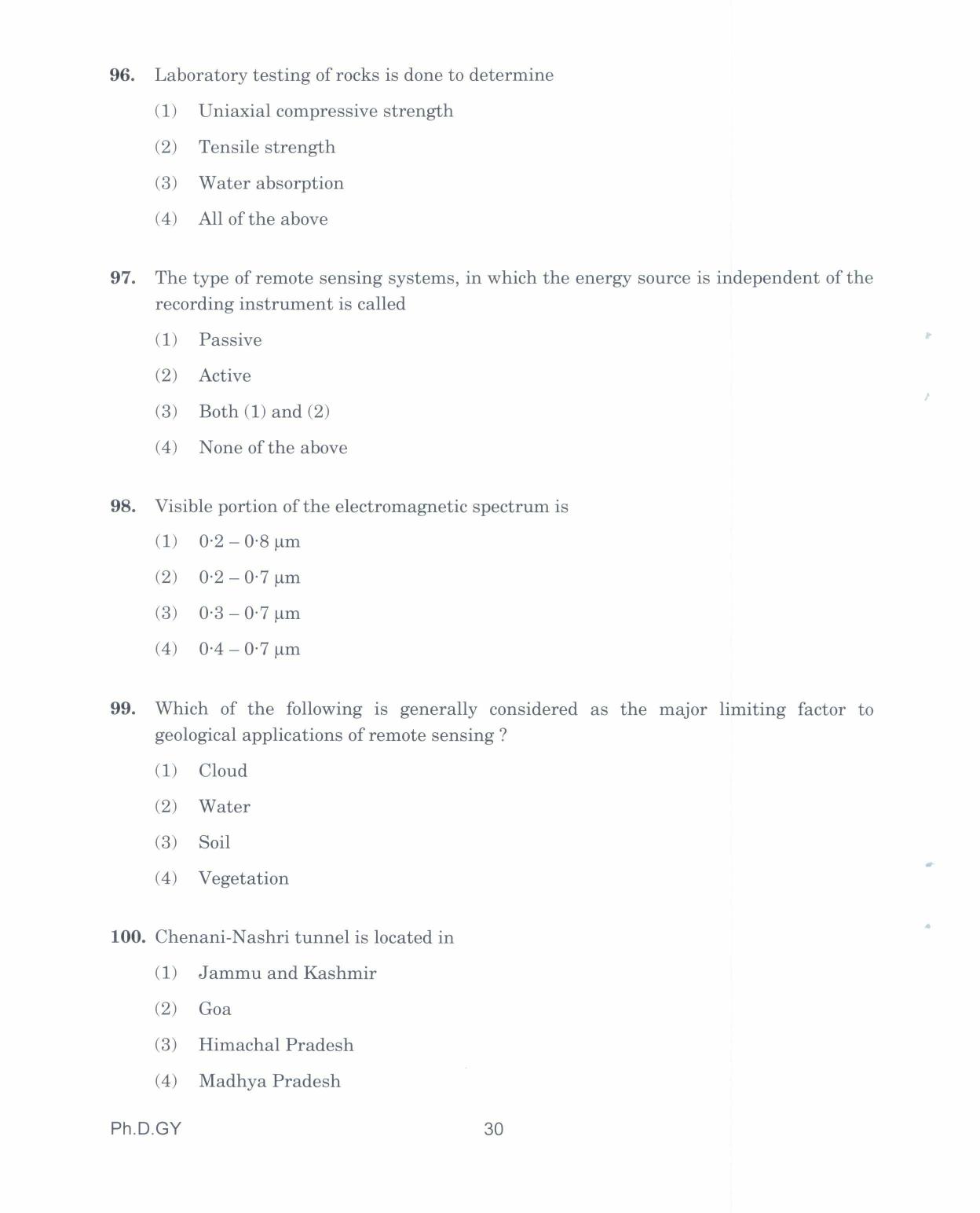 IGNOU PhD Entrance Test Ph.D. In Geology 2017 Question Paper - Page 30
