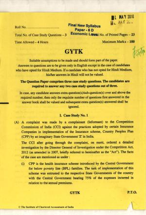 CA Final May 2018 Question Paper - Paper 6D – Economic Laws