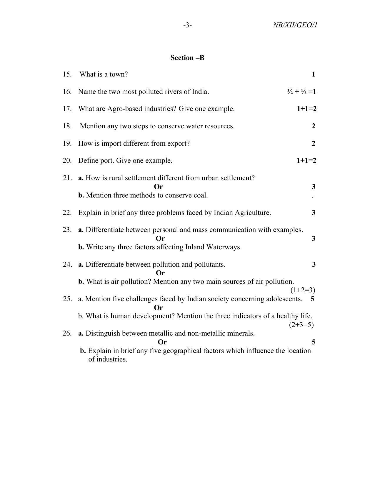 Nagaland Board Class 12 Geography 2022 Question Paper - Page 3