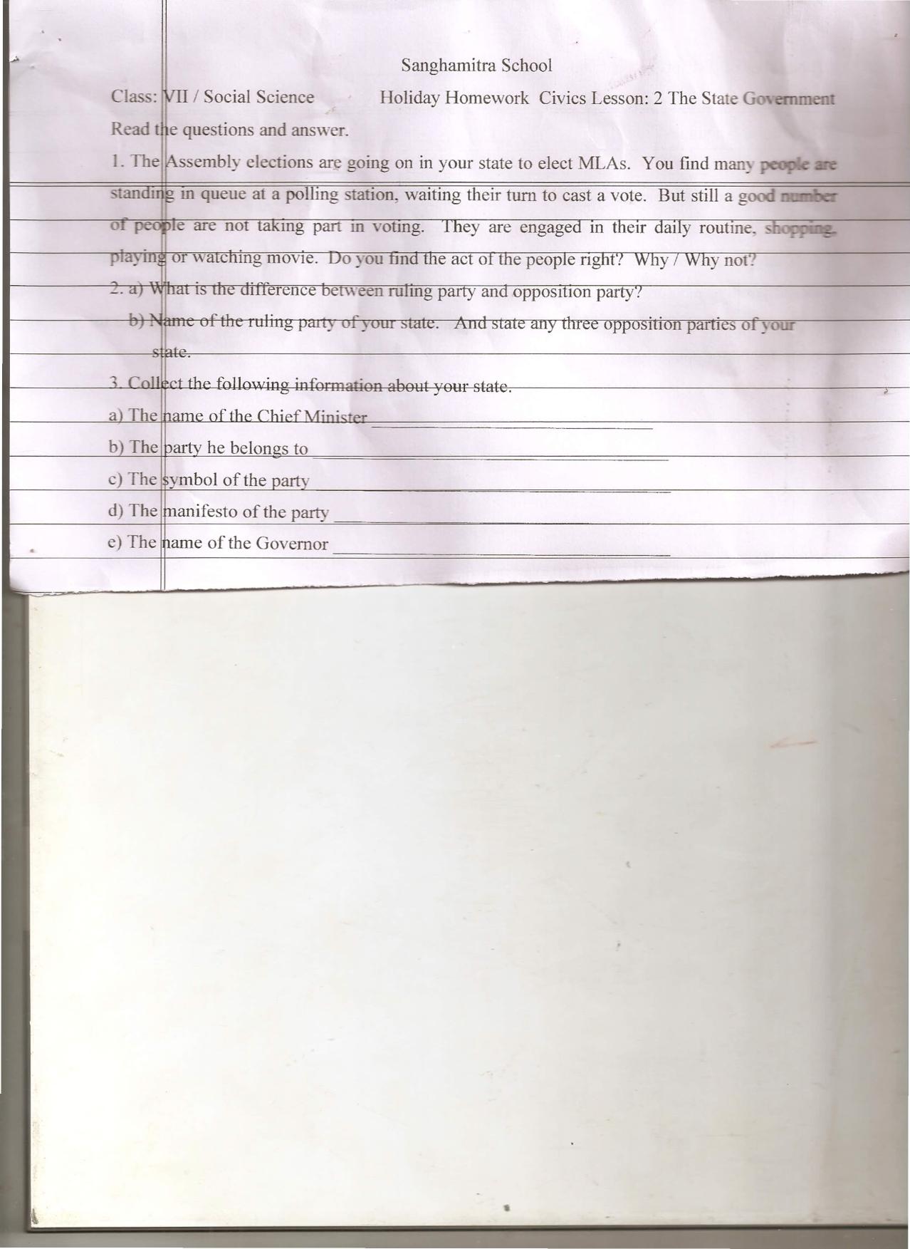 CBSE Worksheets for Class 7 Geography State Governments Assignment 3 - Page 1