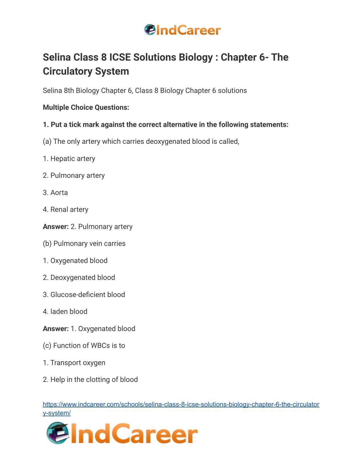 Selina Class 8 ICSE Solutions Biology : Chapter 6- The Circulatory System - Page 2