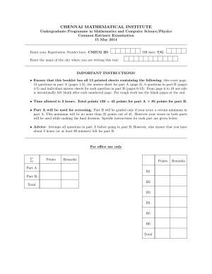 CMI Entrance Exam 2014 Question Paper B.Sc (Hons.) Mathematics and Computer Science