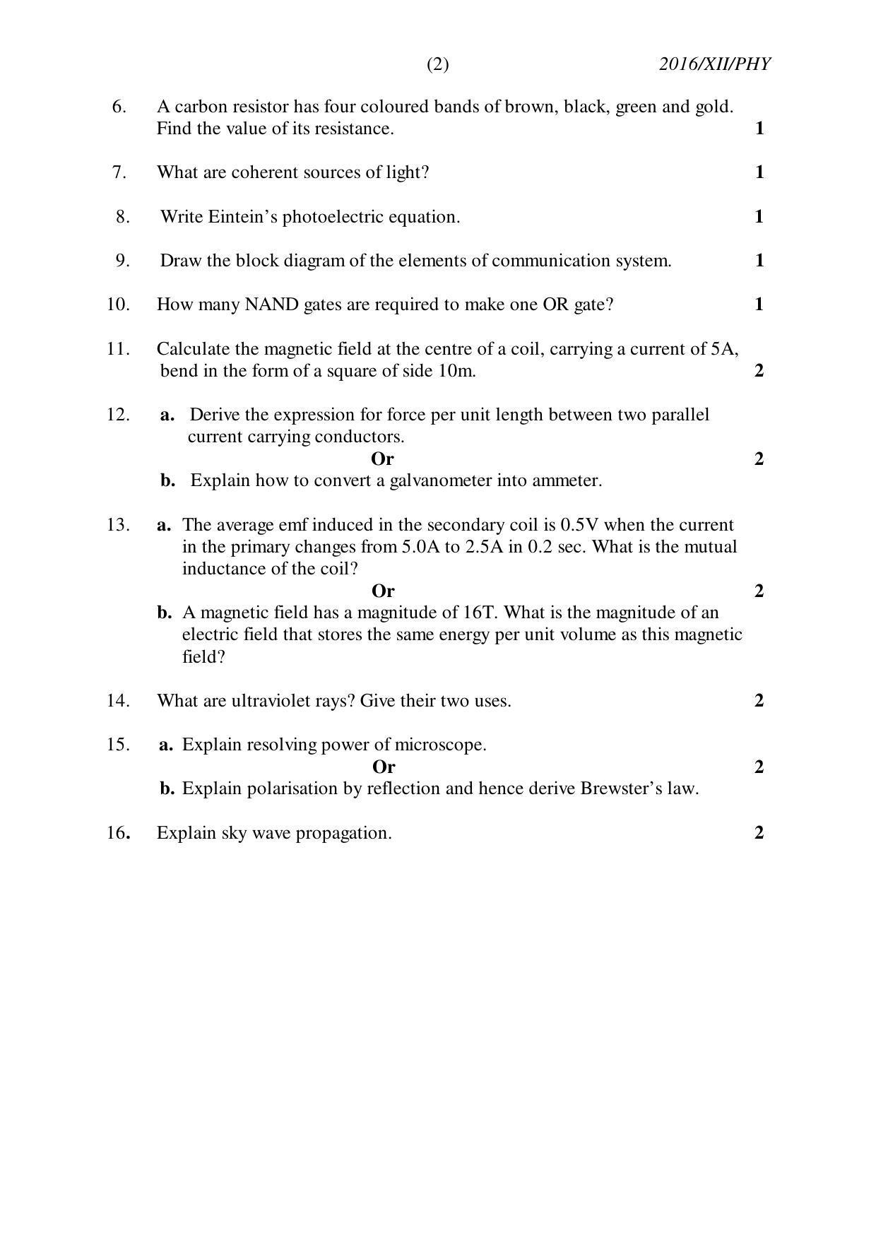 Nagaland Board Class 12 PHYSICS 2016 Question Papers - Page 2