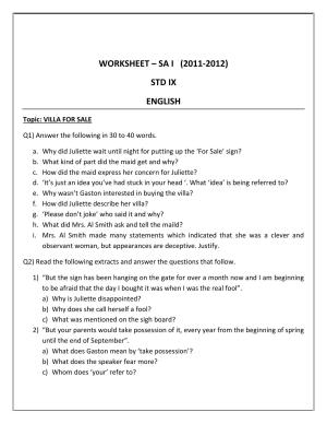 CBSE Worksheets for Class 9 English Villa For Sale Assignment