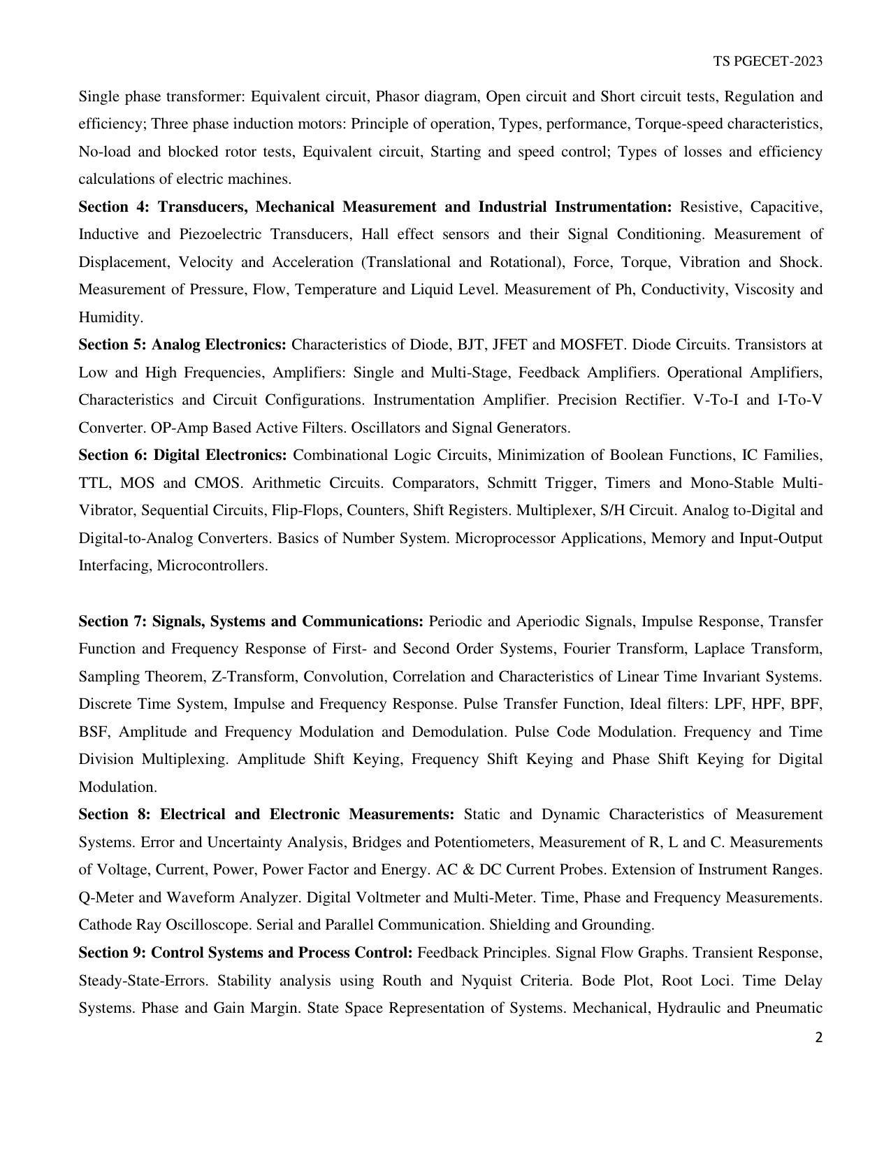 TS PGECET Instrumentation Engineering Syllabus - Page 2