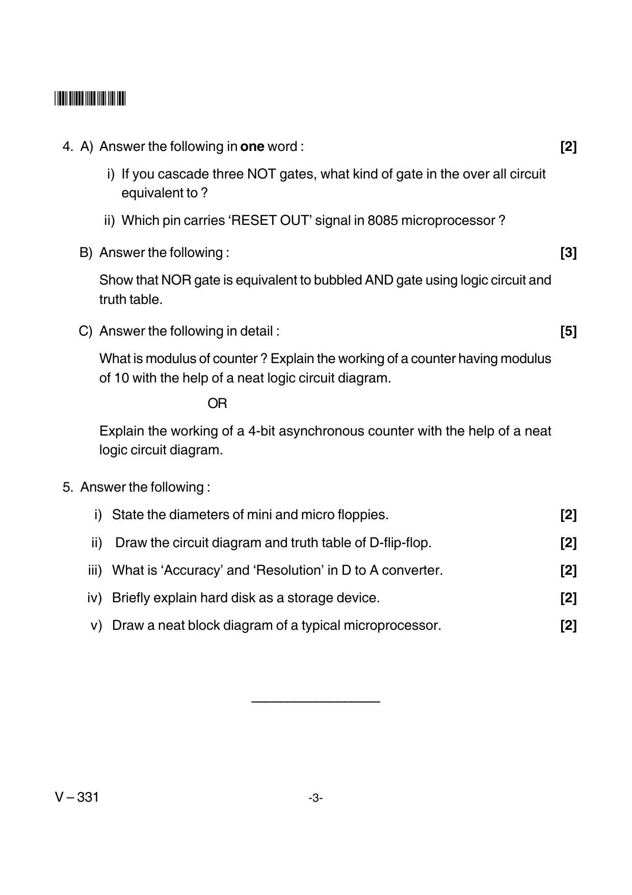 Goa Board Class 12 Digital Electronics & Computers Voc 331 New Pattern (March 2018) Question Paper - Page 3