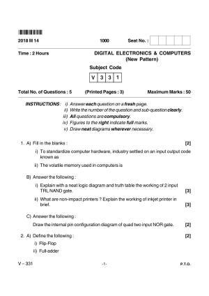 Goa Board Class 12 Digital Electronics & Computers Voc 331 New Pattern (March 2018) Question Paper