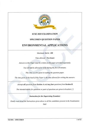 ICSE Class 10 2025 Environmental Applications (QP & MS) Specimen Paper