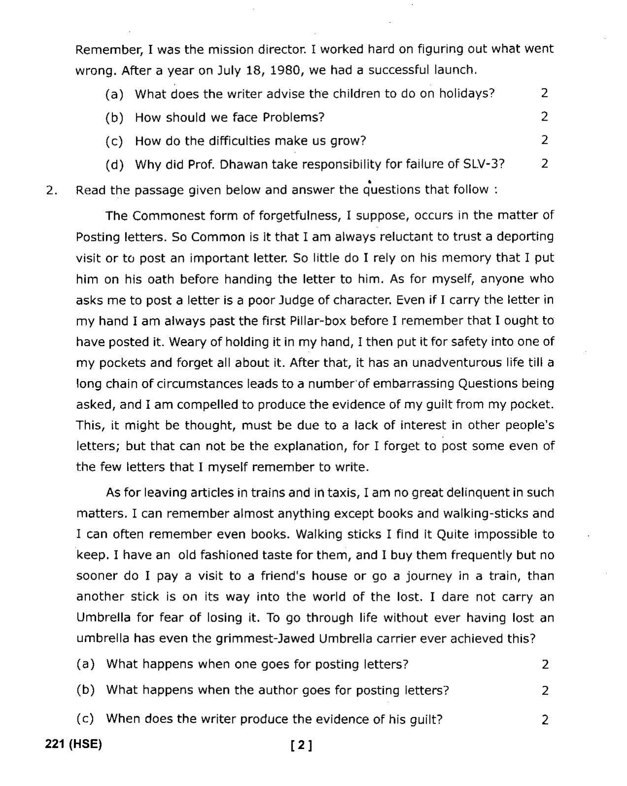 UBSE Class 10 English 2020 Question Paper - Page 2