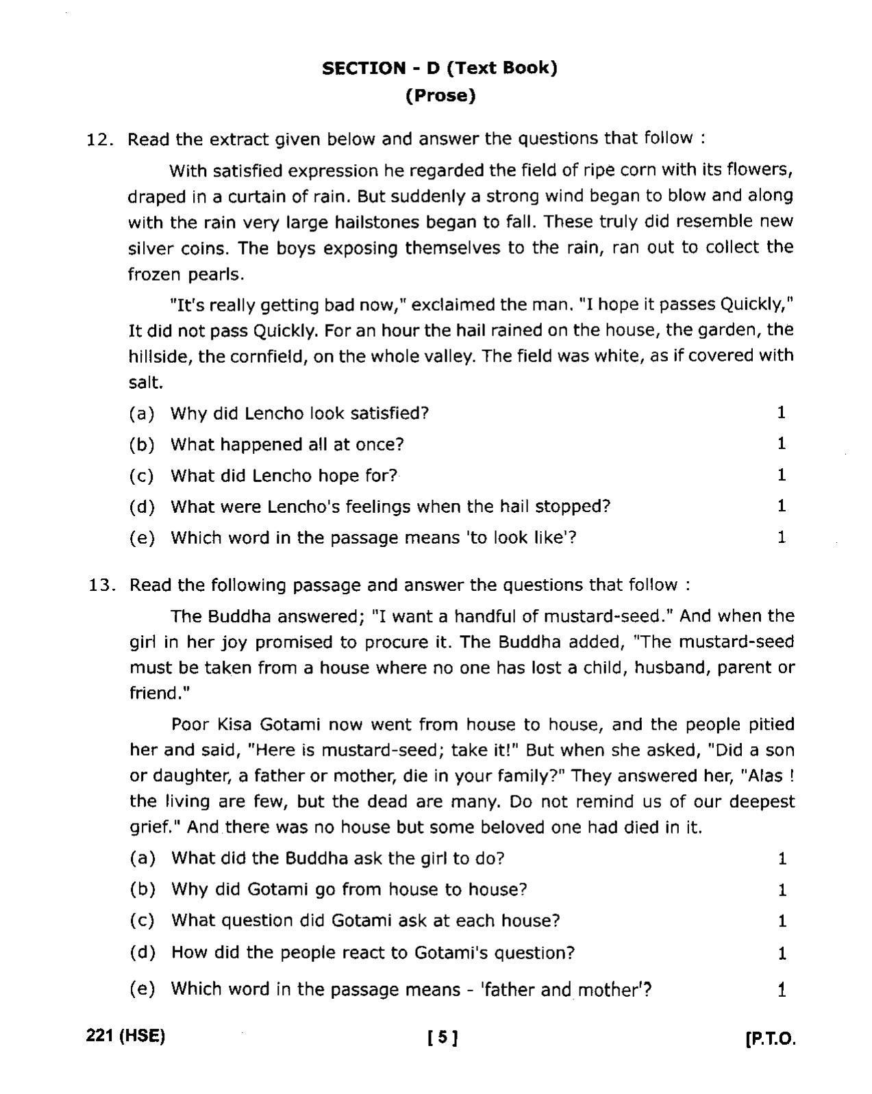 UBSE Class 10 English 2020 Question Paper - Page 5