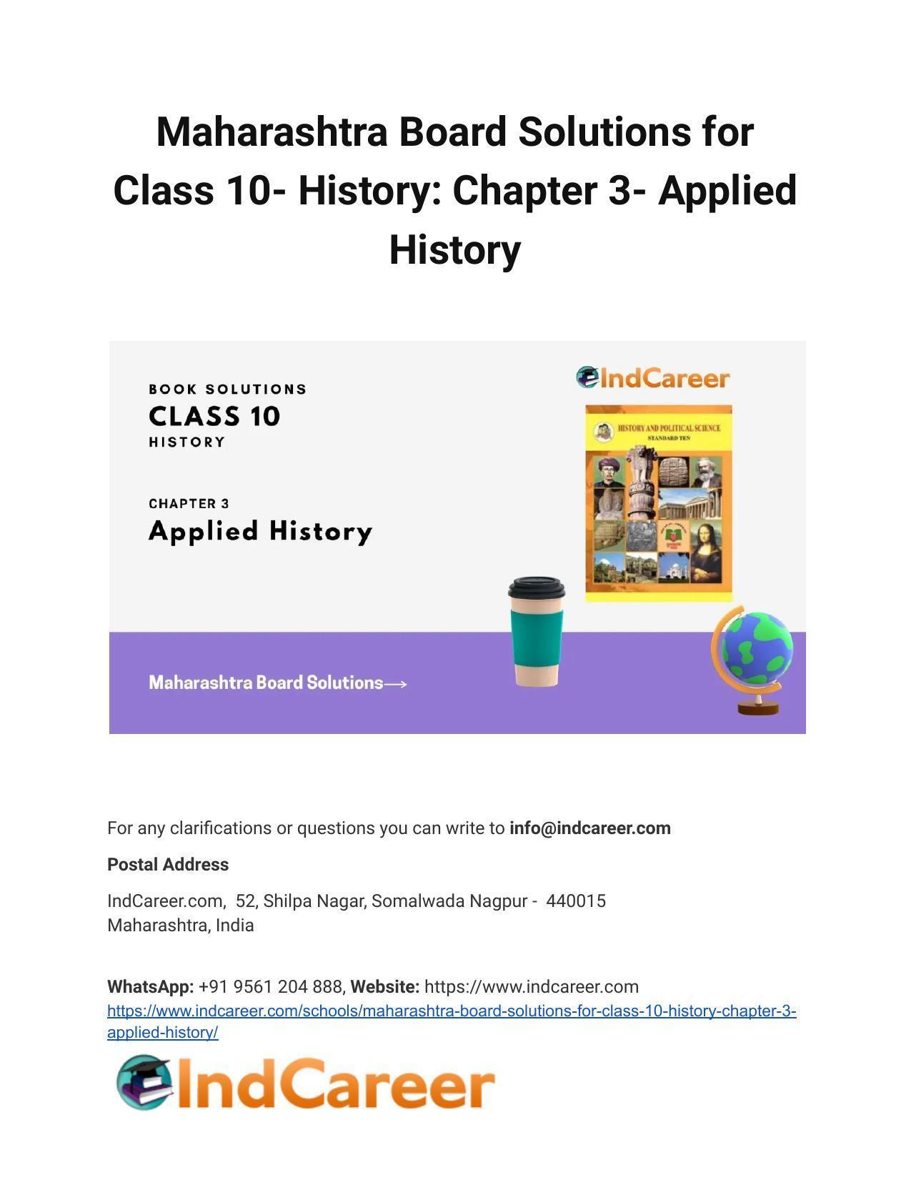 Maharashtra Board Solutions for Class 10- History: Chapter 3- Applied History - Page 1