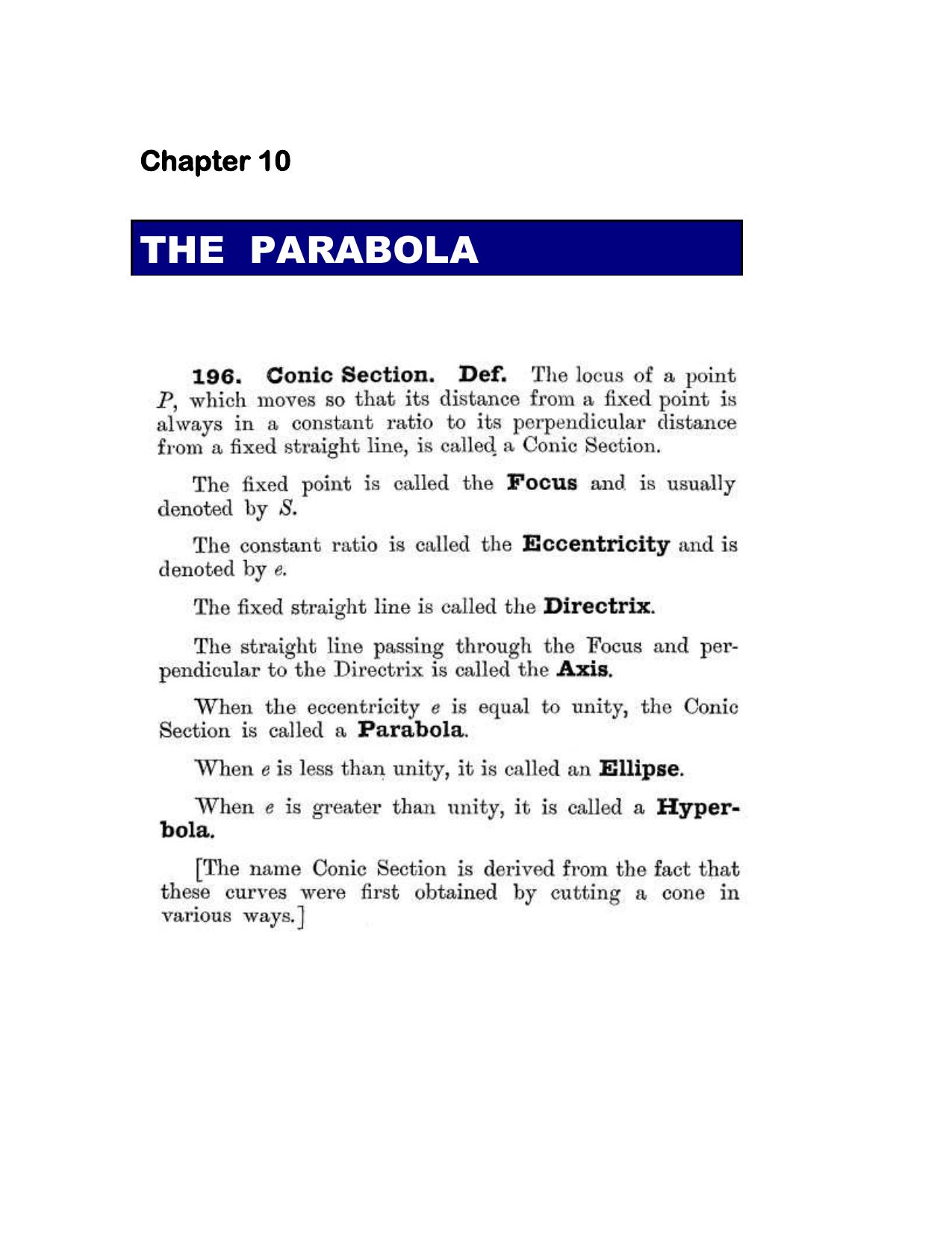 Chapter 10: The Parabola - SL Loney Solutions: The Elements of Coordinate Geometry - Page 1