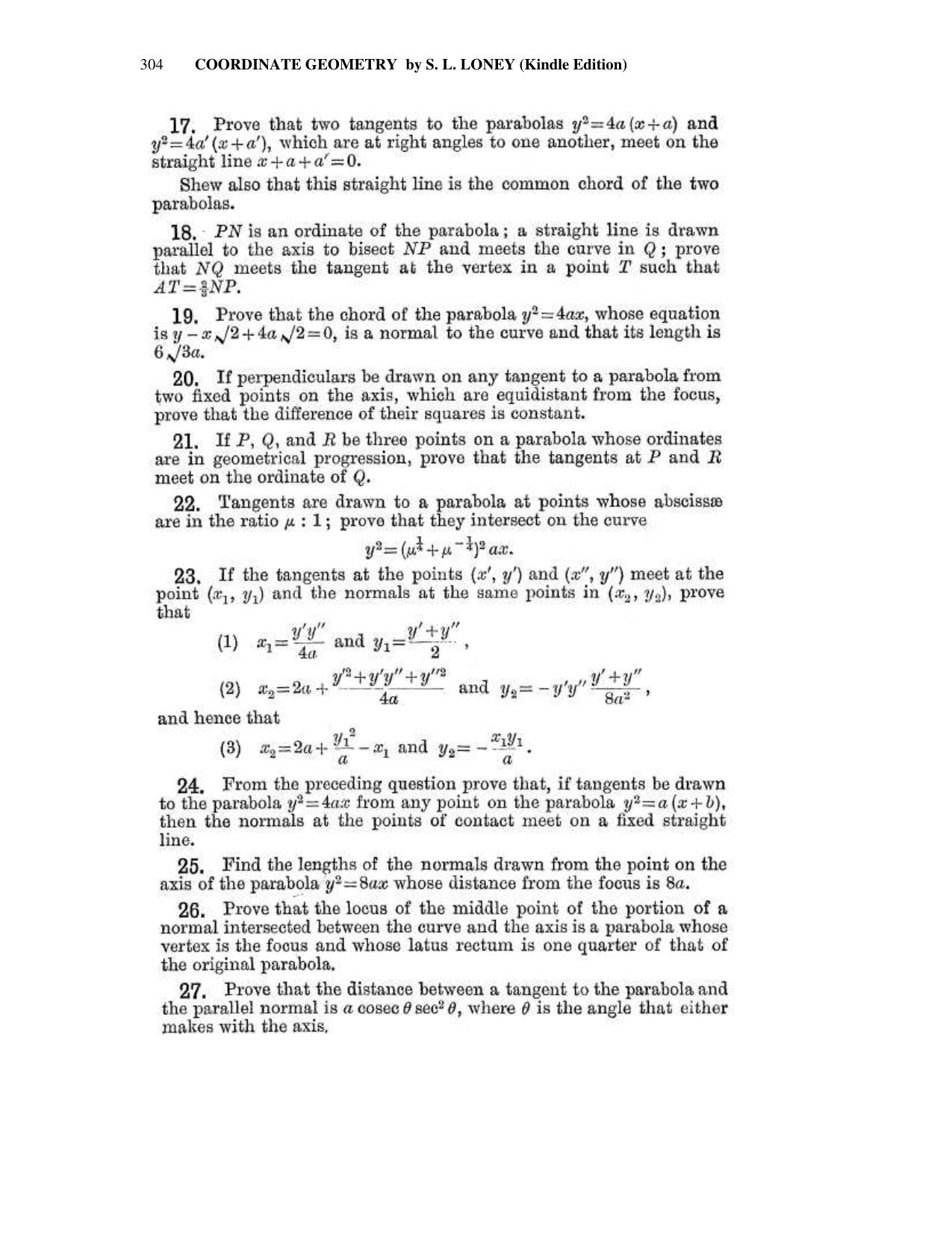 Chapter 10: The Parabola - SL Loney Solutions: The Elements of Coordinate Geometry - Page 18