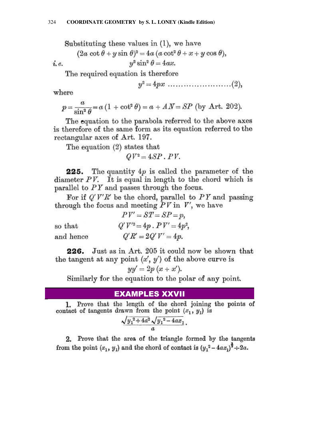 Chapter 10: The Parabola - SL Loney Solutions: The Elements of Coordinate Geometry - Page 38