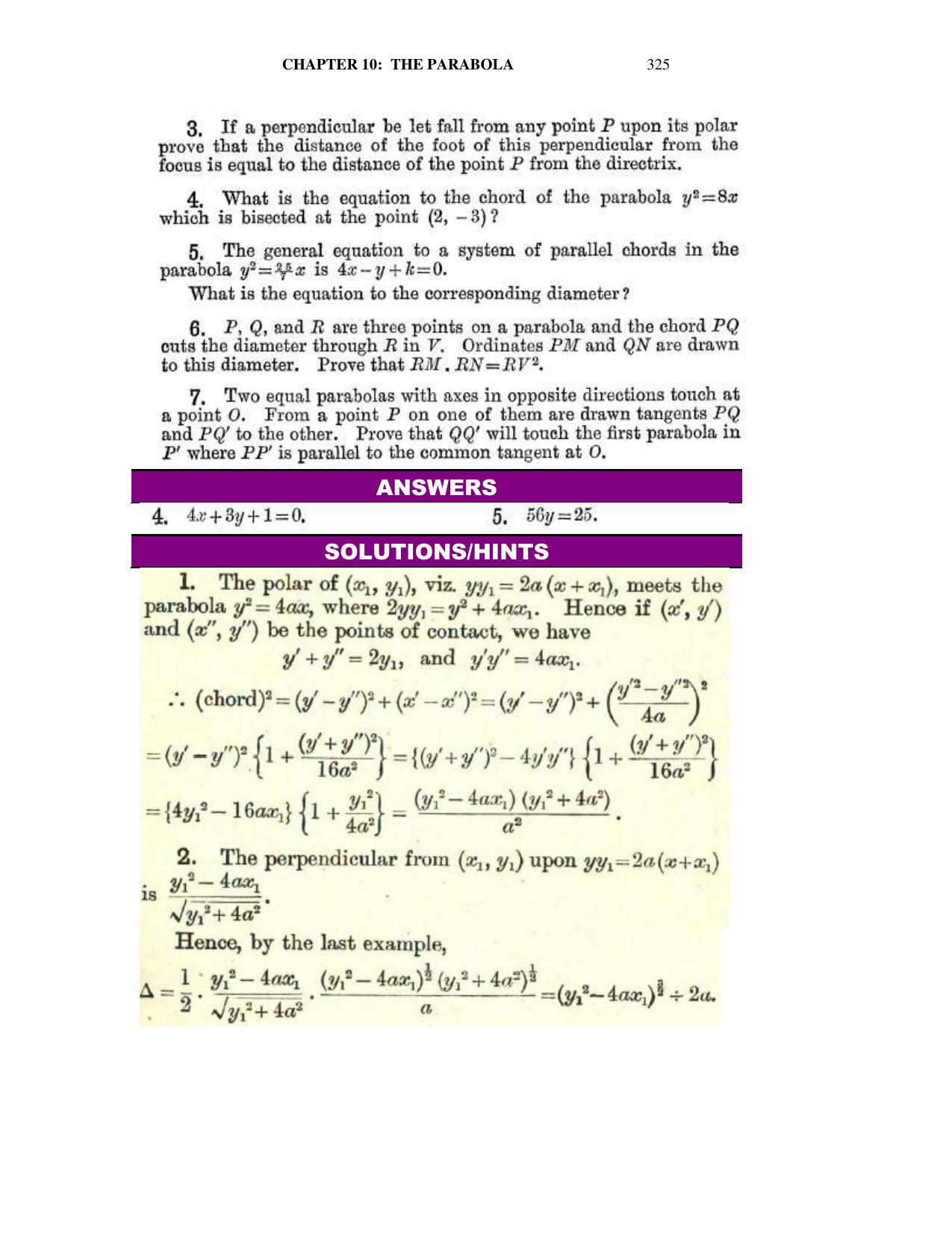Chapter 10: The Parabola - SL Loney Solutions: The Elements of Coordinate Geometry - Page 39