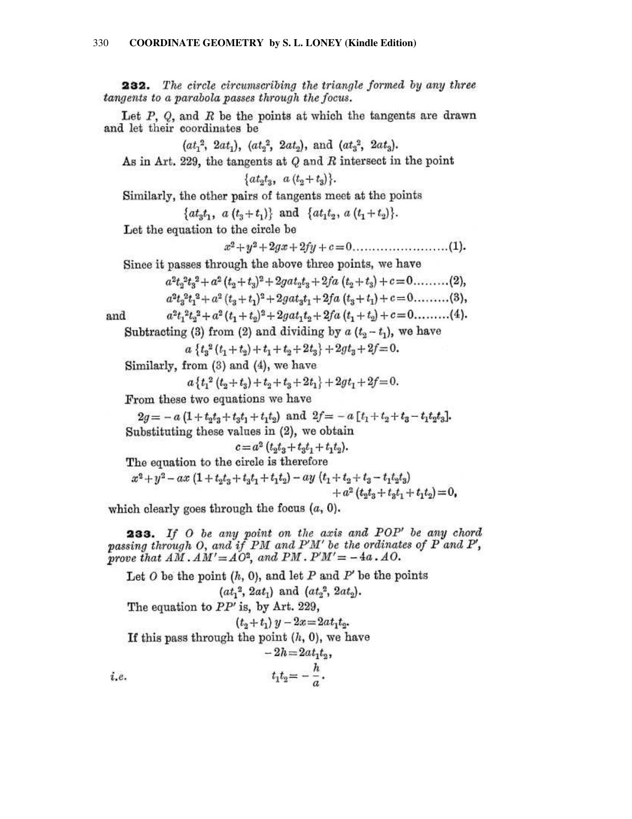 Chapter 10: The Parabola - SL Loney Solutions: The Elements of Coordinate Geometry - Page 44