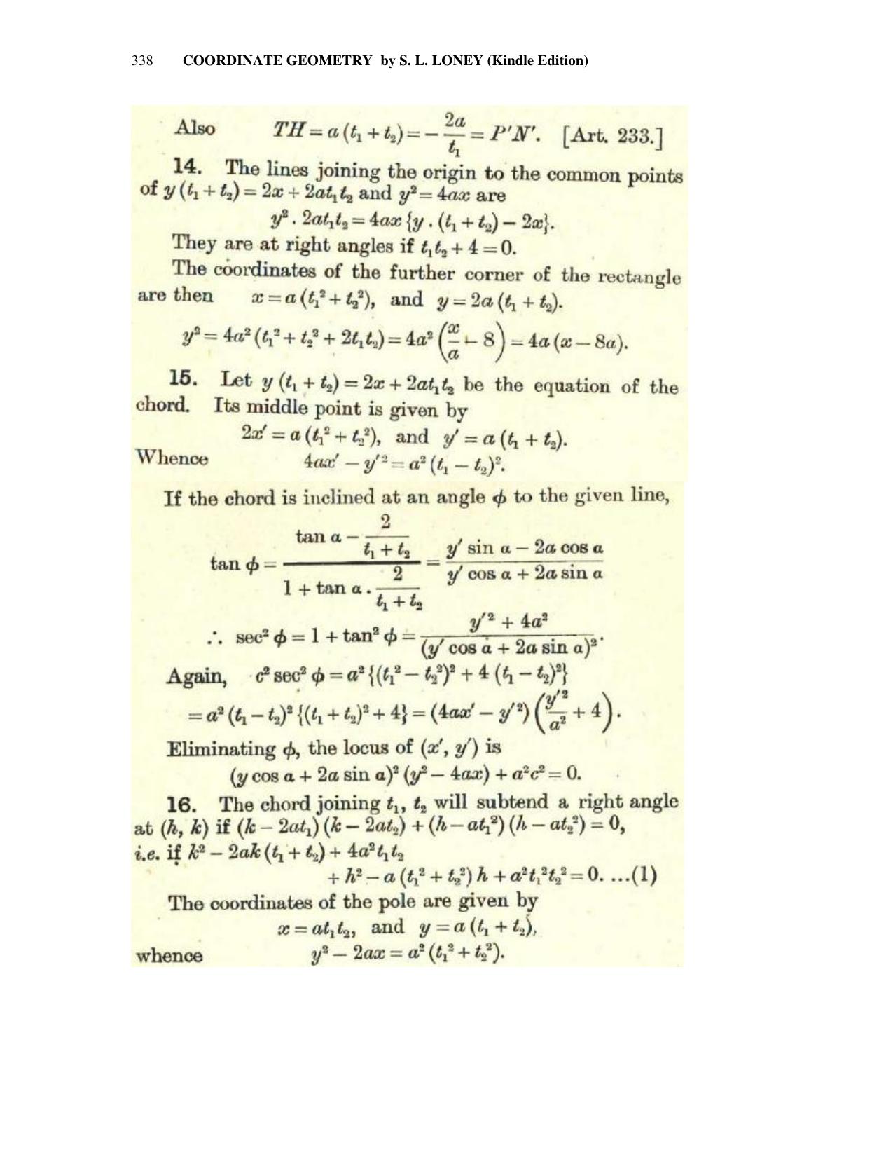 Chapter 10: The Parabola - SL Loney Solutions: The Elements of Coordinate Geometry - Page 52
