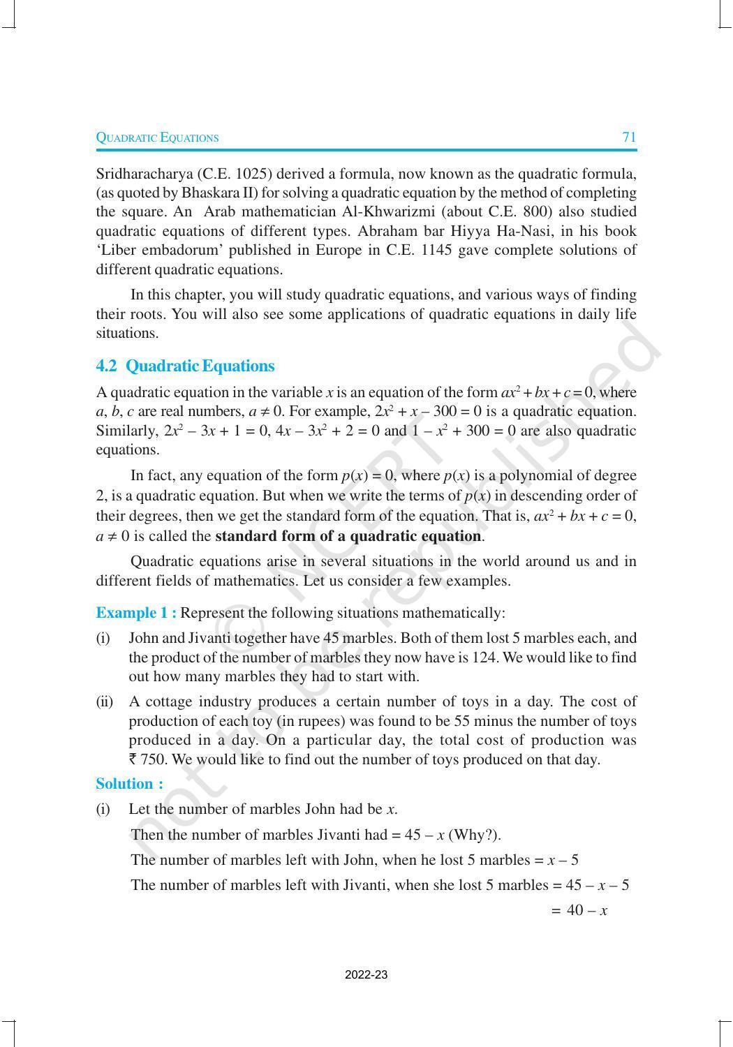 NCERT Book for Class 10 Maths Chapter 4 Quadratic Equations - Page 2