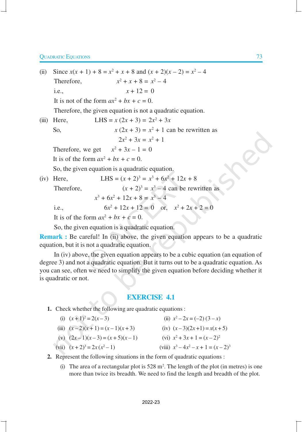 NCERT Book for Class 10 Maths Chapter 4 Quadratic Equations - Page 4