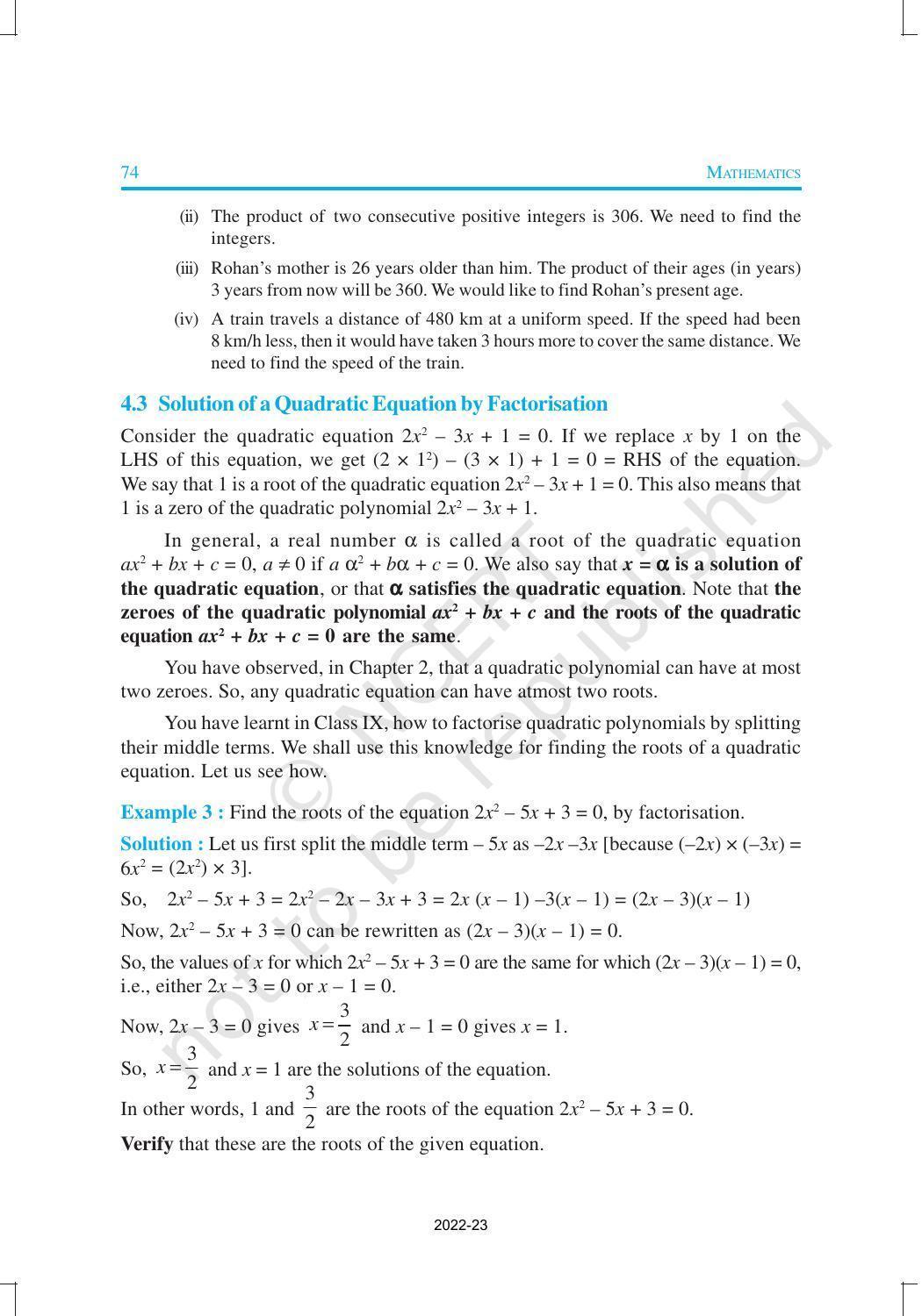 NCERT Book for Class 10 Maths Chapter 4 Quadratic Equations - Page 5