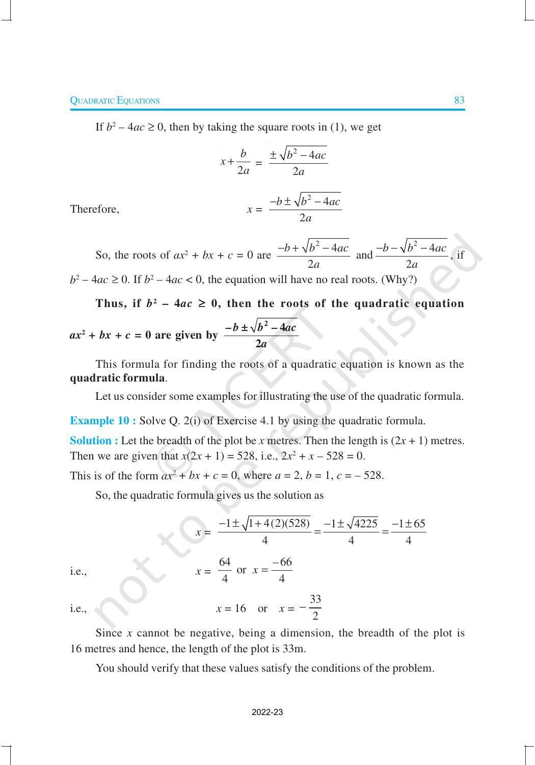 NCERT Book for Class 10 Maths Chapter 4 Quadratic Equations - Page 14