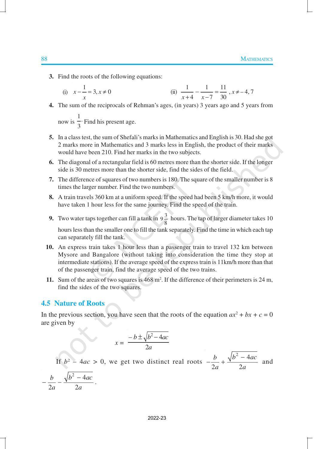 NCERT Book for Class 10 Maths Chapter 4 Quadratic Equations - Page 19