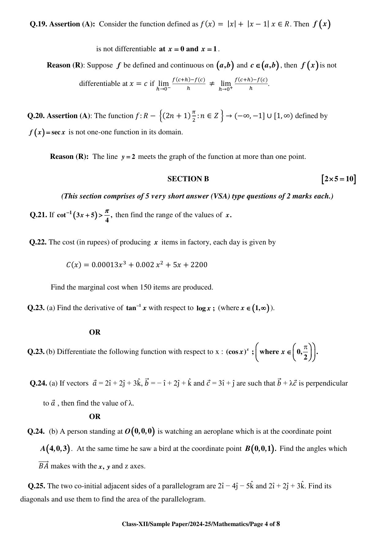 CBSE Class 12 Mathematics (For Visually Impaired) Sample Question Paper 2024-25 - Page 4